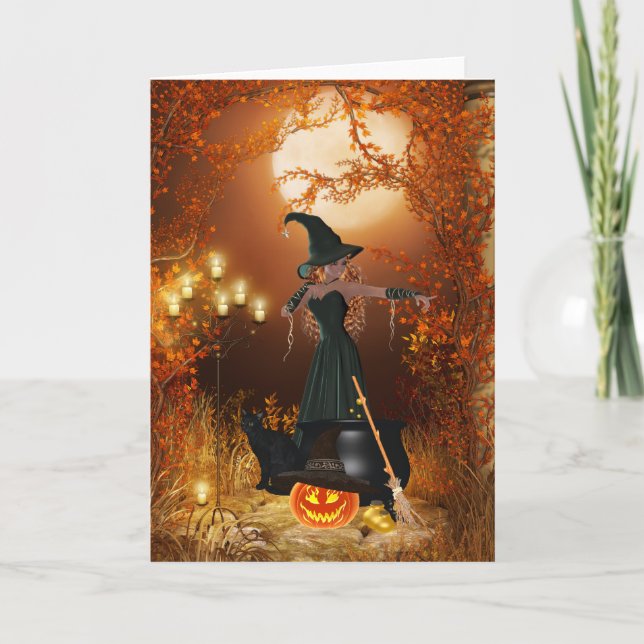Carte Sorcière d'Halloween d'automne (Devant)