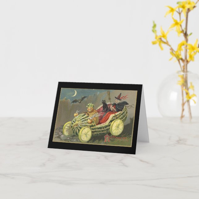 Carte Sorcière d'Halloween Voiture de course Melon Vinta (Fleur jaune)