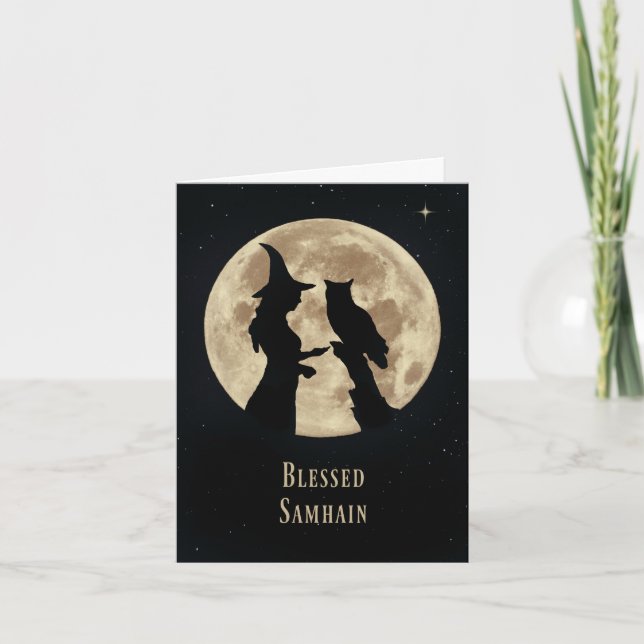 Carte Sorcière et hibou païens Samhain de Halloween de (Devant)