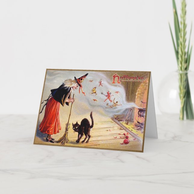 Carte sorcière Halloween vintage (Devant)