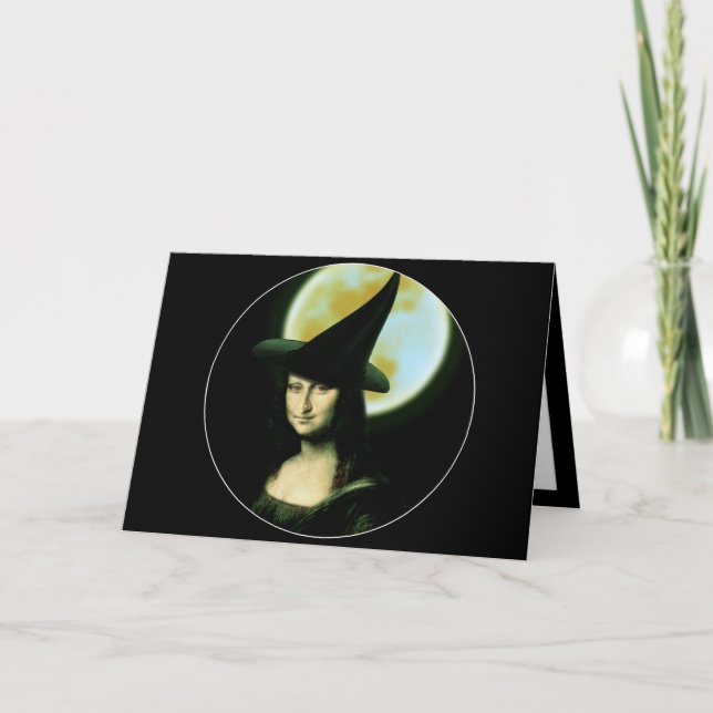Carte Sorcière Mona Lisa Halloween Pleine lune (Devant)