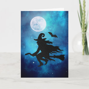 Carte Sorcière volante Halloween salutation