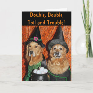 Carte Sorcières de Halloween de golden retriever
