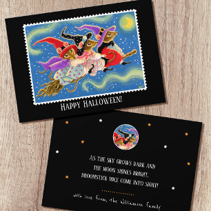 Carte Sorcières de souris à broomstick personnalisées Ha