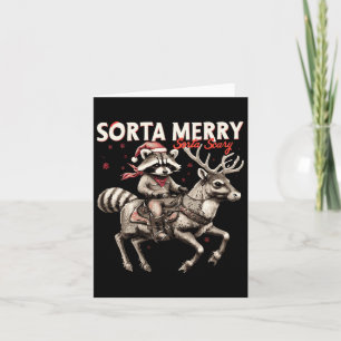 Carte Sorta Merry Sorta Effrayant Noël Funny Raccoon Ri