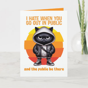 Carte Sortir en Public Introverti Drôle Chat Noir