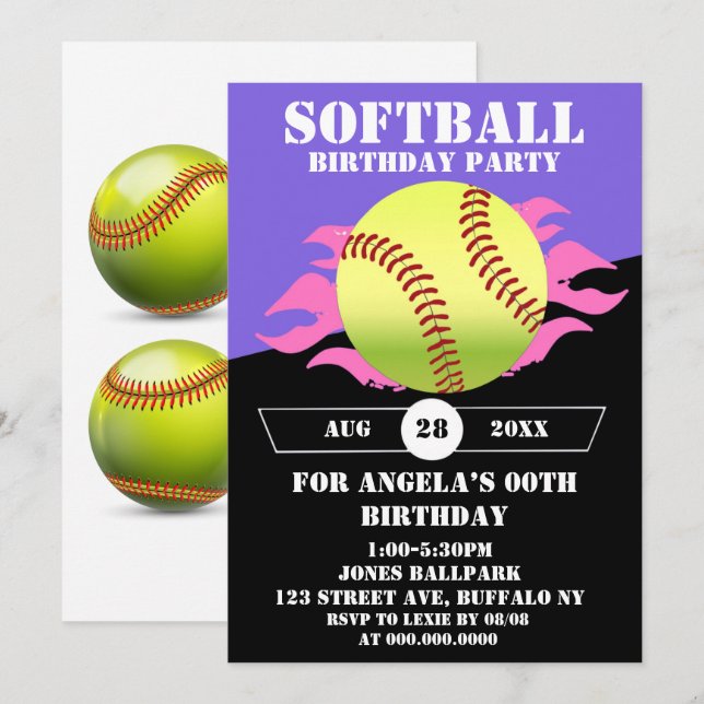 Carte Sotball rose Feu d'anniversaire (Devant / Derrière)