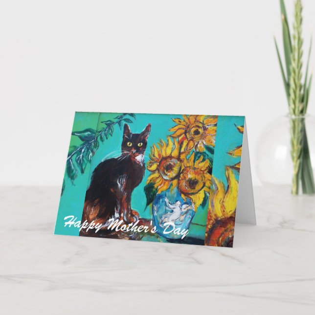 Carte SOUFFLE AVEC CHAT NOIR / Fête des mères (Devant)