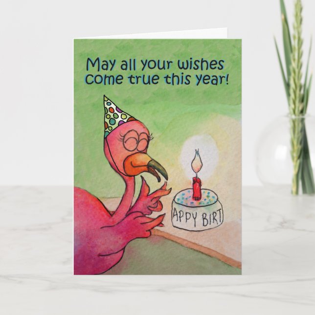 Carte Souhait rose de joyeux anniversaire de Flamant (Devant)