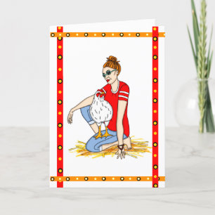 Carte Souhaiter une bonne journée   Poulet tiré à la mai