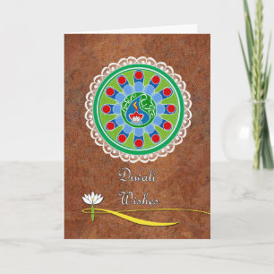 Carte Souhaits de Diwali, Rangoli et fleur de Lotus