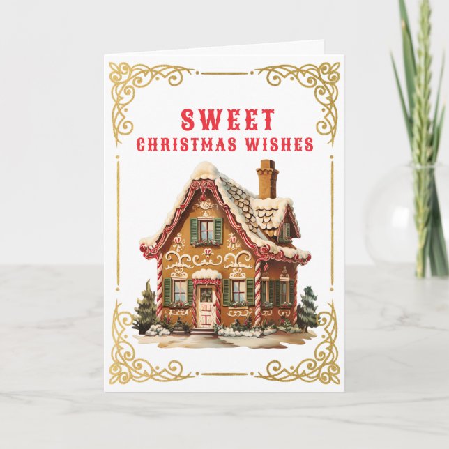 Carte Souhaits de Noël doux | Maison en pain d'épices (Devant)