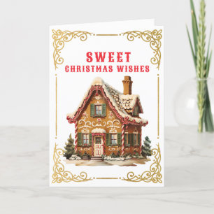 Carte Souhaits de Noël doux   Maison en pain d'épices