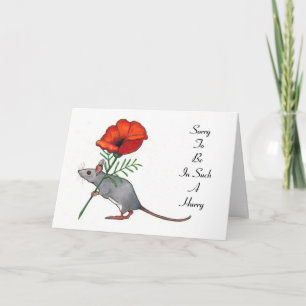 Carte Souris à la fleur, En une hâte : Anniversaire en r