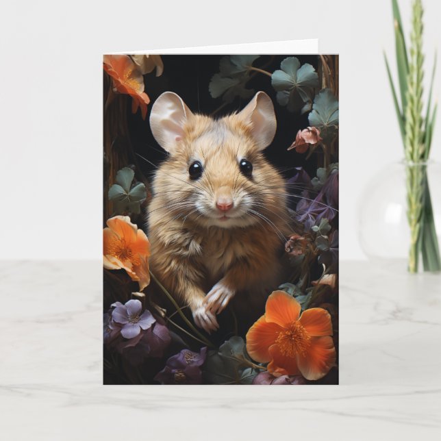Carte Souris adorable dans les fleurs Toutes les occasio (Devant)