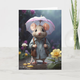 Carte Souris adorable Fleur Jaune Illustration Blank