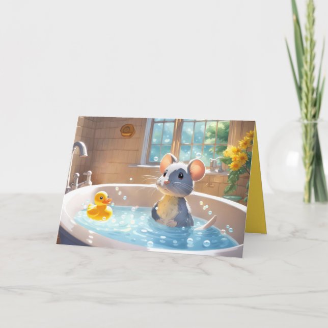 Carte Souris Anniversaire Et Canard En Caoutchouc (Devant)