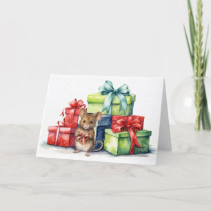 Carte Souris Aquarelle Avec Cadeaux De Noël