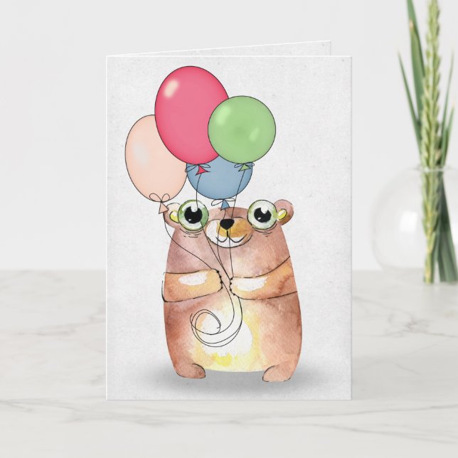Carte souris avec bouquet de ballon d'anniversaire (Devant)