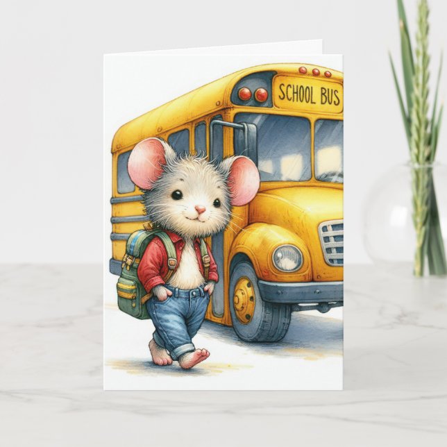 Carte Souris Avec Le Bus De L'École Jaune (Devant)