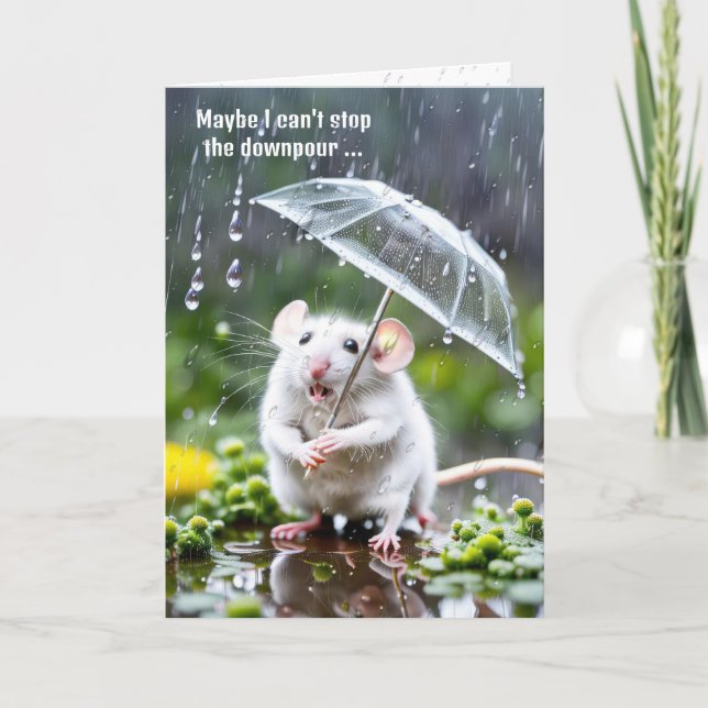 Carte Souris Blanche Avec Parapluie (Devant)