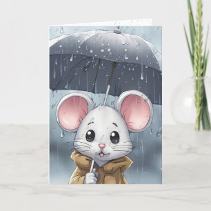 Carte Souris Blanche Avec Parapluie