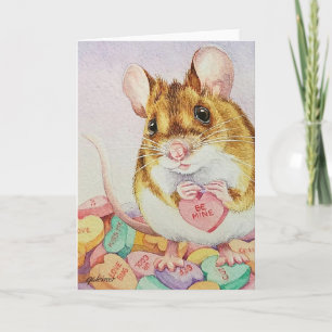 Carte Souris Brown Valentine Be Mine Candy Watercolor Ar
