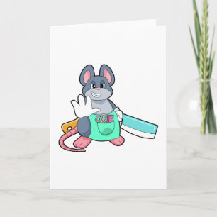 Carte Souris coiffeuse avec ciseaux et peigne