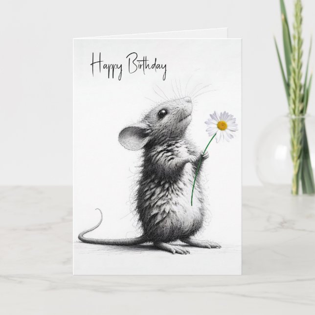Carte Souris D'Anniversaire Avec Basière Blanche (Devant)