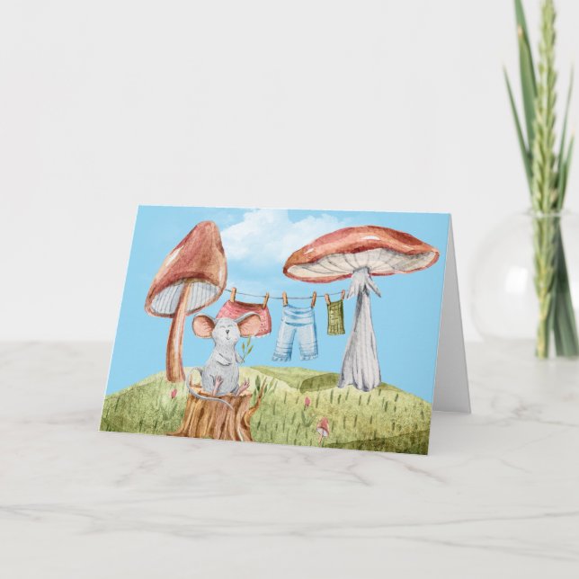 Carte Souris d'anniversaire avec cloison de champignons (Devant)