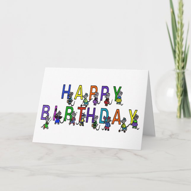 Carte souris d'anniversaire d'enfant amusant en couleurs (Devant)