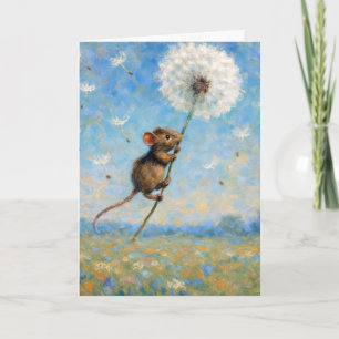 Carte Souris d'anniversaire flottant sur un Dandelion bo