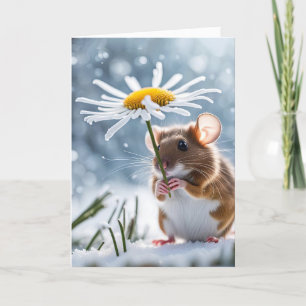 Carte Souris d'anniversaire sous une marguerite