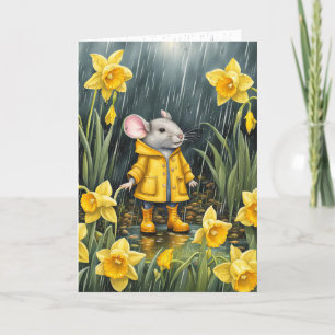 Carte Souris dans un jardin de jonquilles pluvieuses