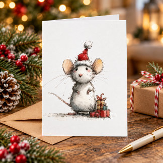 Carte Souris de Noël adorable
