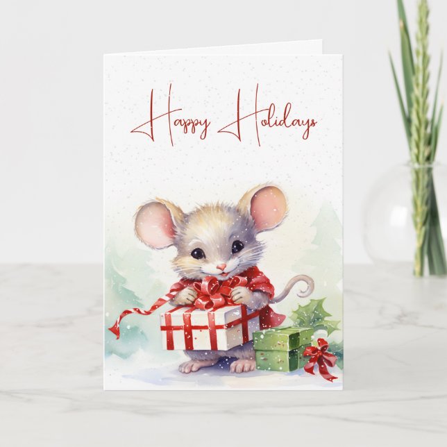 Carte Souris De Noël Avec Cadeaux (Devant)