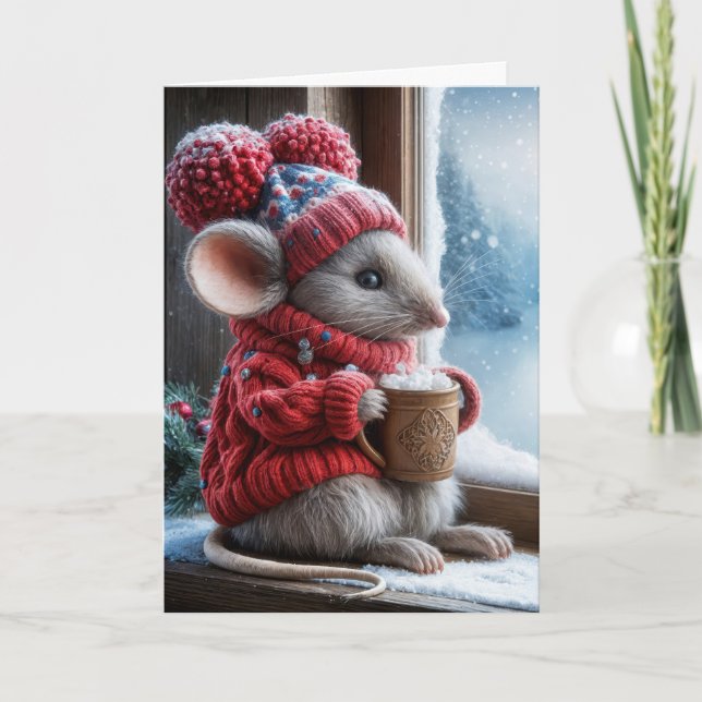 Carte Souris de Noël avec chocolat chaud (Devant)