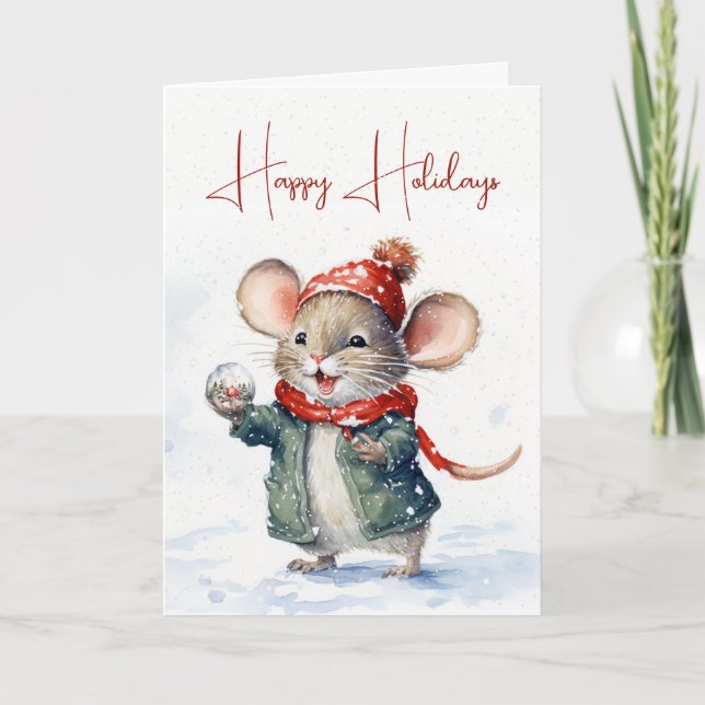 Carte Souris De Noël Avec Globe De Neige (Devant)