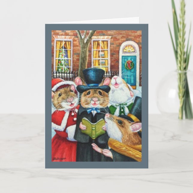Carte Souris de Noël de Dickens en aquarelle (Devant)