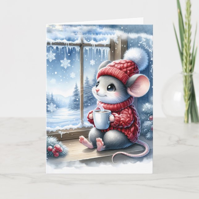 Carte Souris De Noël En Fenêtre Avec Cocos Chauds (Devant)