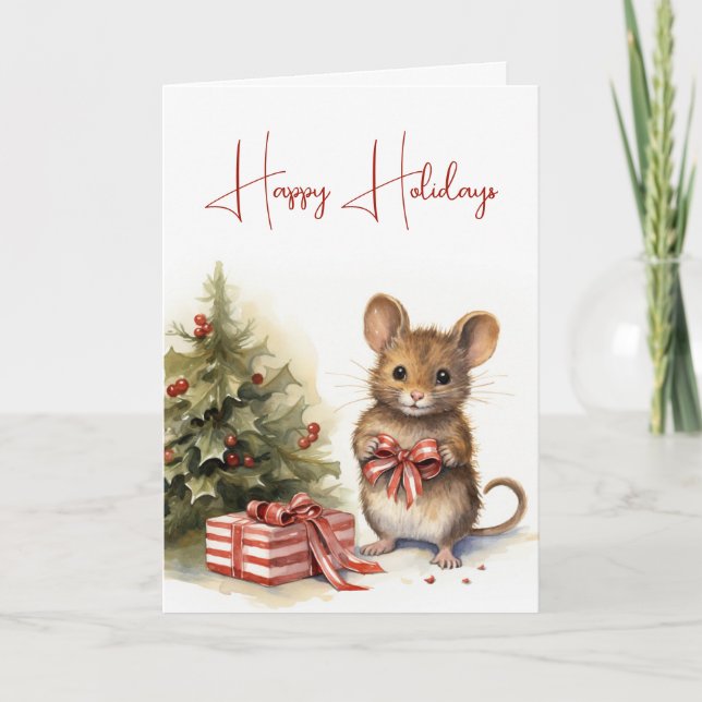 Carte Souris de Noël mignonne avec boîte cadeau (Devant)