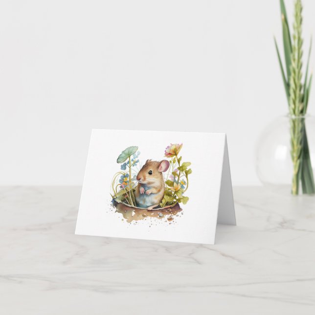 Carte Souris douce en pot de fleurs BLANK (Devant)