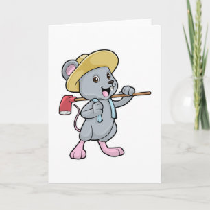 Carte Souris en fermier avec hache et chapeau