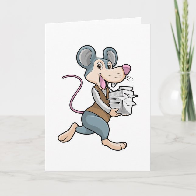 Carte Souris en secrétaire avec papier (Devant)