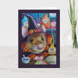 Carte Souris en sorcière d'Halloween et potion aquarelle