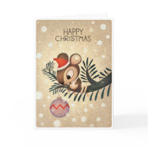 Souris festive. Bois profond et enneigé Noël. Cart