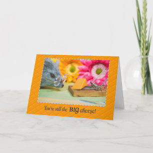 Carte Souris gris avec anniversaire au fromage