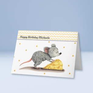 Carte Souris mignonne au fromage Anniversaire personnali