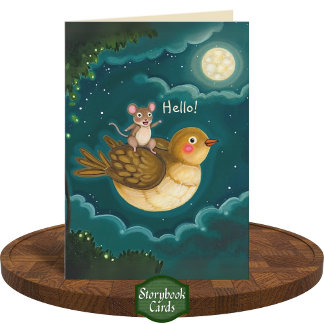 Carte Souris oiseau fantaisiste ciel nocturne lune amiti