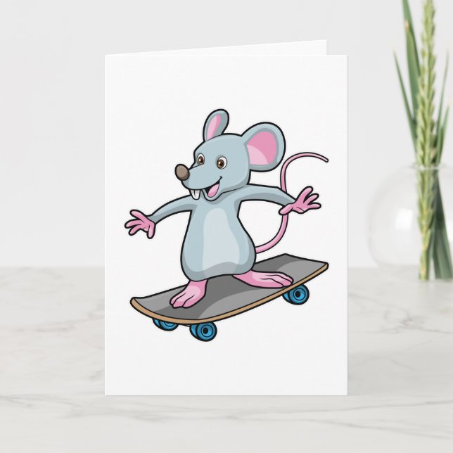 Carte Souris patineuse avec planche à roulettes (Devant)
